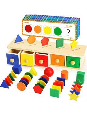 Wooden Montessori Color & Shape Sorter Toy for Toddlers, Educational Matching